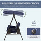Outdoor Patio 3-Person Steel Canopy Cushioned Seat Bench Swing with Included Side Trays & Padded Comfort, Wine Red