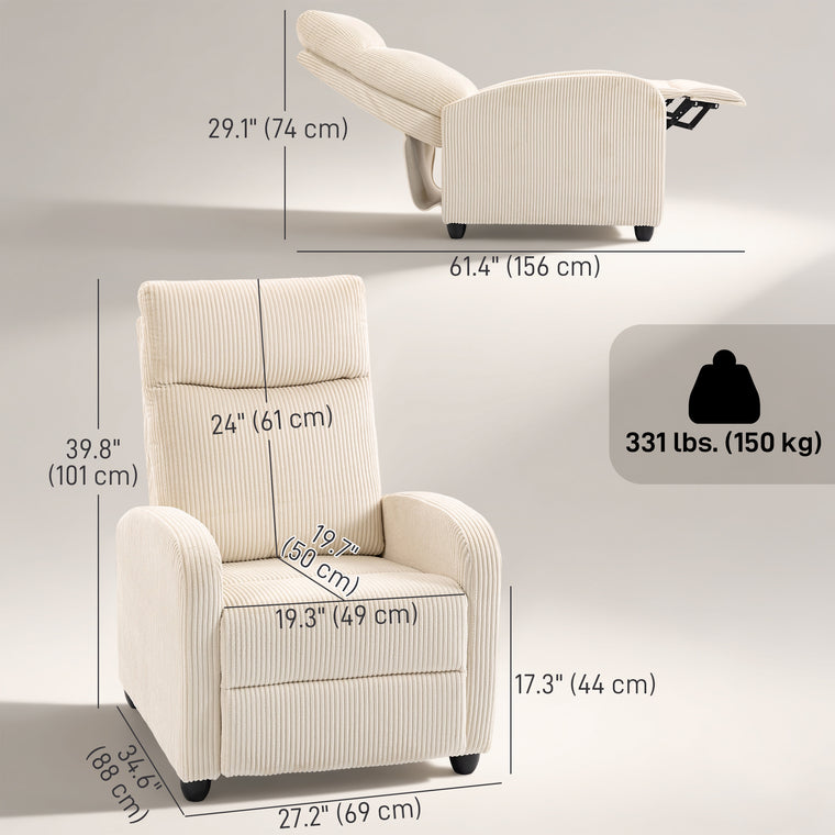 Manual Recliner Home Theater Chair with Padded Seat - Beige