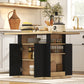 Kitchen Island Dining Table with Storage Cabinet, Large Tabletop for 4 People, 4-Door Cupboard & Shelves, Black