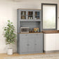 71" Pantry Cabinet with Microwave Space, Buffet with Hutch, 2 Drawers, Adjustable Shelves and Glass Doors, Grey