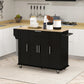 Modern Rolling Kitchen Island Cart with Drawers, Natural Wood Top, Towel Rack, Door Storage Cabinet, Black