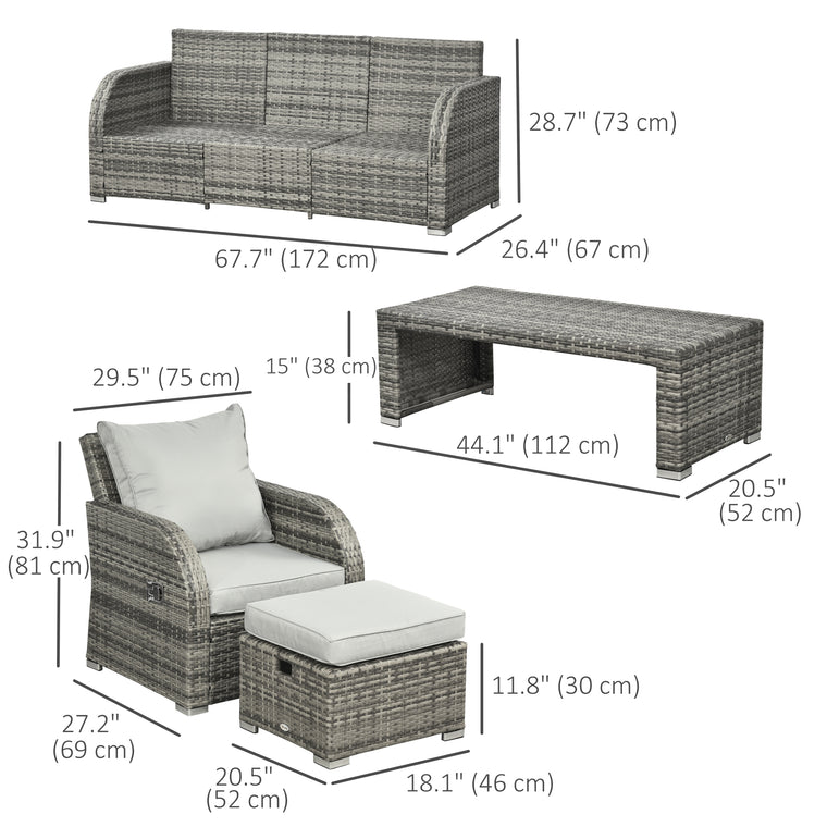 Light Grey 6-Piece Wicker Conversation Set with Sofa