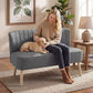 Modern 2 Seater Sofa, Upholstered Two Seater Couch with Rubber Wood Legs, Grey