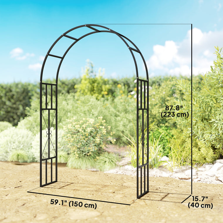 7.3' Black Steel Garden Arch Trellis for Climbing Plants