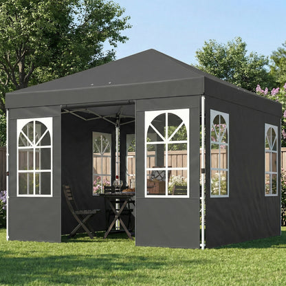9.6' x 9.6' Dark Grey Pop-Up Canopy Tent with 4 Sidewalls