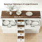 Sideboard Buffet Cabinet, 55" Farmhouse Kitchen Cabinet with 4 Barn Doors, 6 Drawers and 2 Adjustable Shelves, White