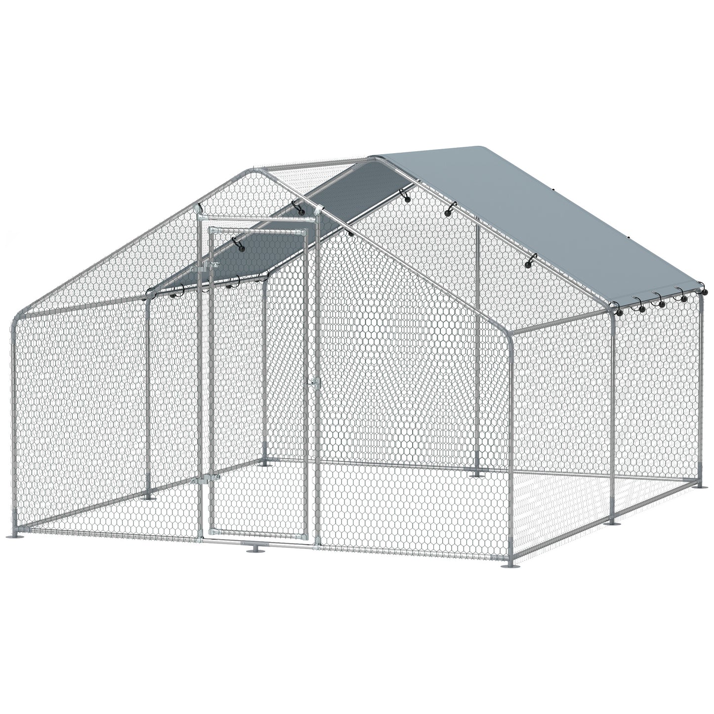 Metal Chicken Coop, 9.8 x 11.2 FT Walk-in Chicken Run with Cover, Lockable Door, Outdoor Poultry Cage for 10-15 Chickens