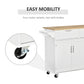 48" Kitchen Island with Storage and Solid Wood Top, Rolling Kitchen Cart on Wheels with 2 Storage Drawers, 3 Doors and Towel Rack for Dining Room, White