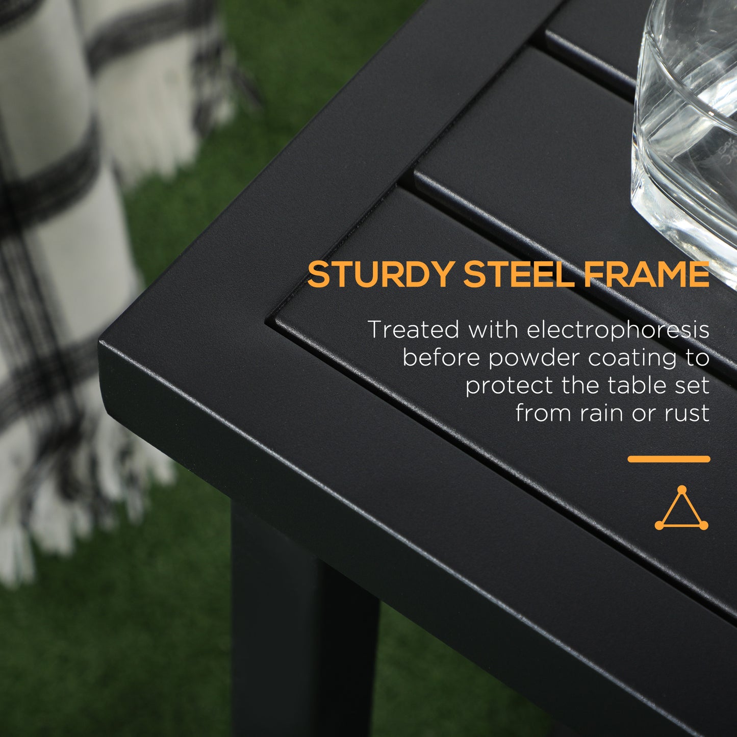 Outdoor Side Table, Patio End Table with Umbrella Hole, Small Coffee Table with Steel Frame for Balcony, Black