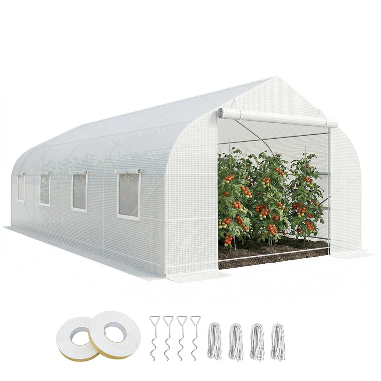 20' x 10' x 7' White Steeple Walk-In Greenhouse with Anchors
