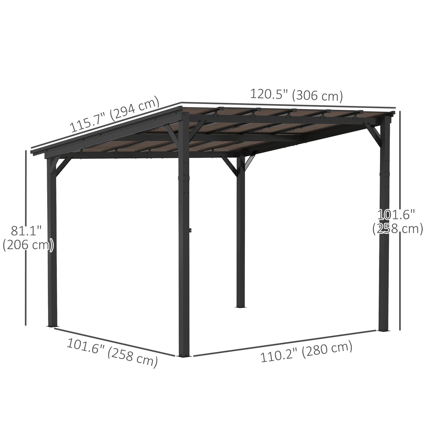Hardtop Gazebo Wall-Mounted / Free Standing Outdoor Pergola with UPF 50+ & Waterproof Polycarbonate Roof