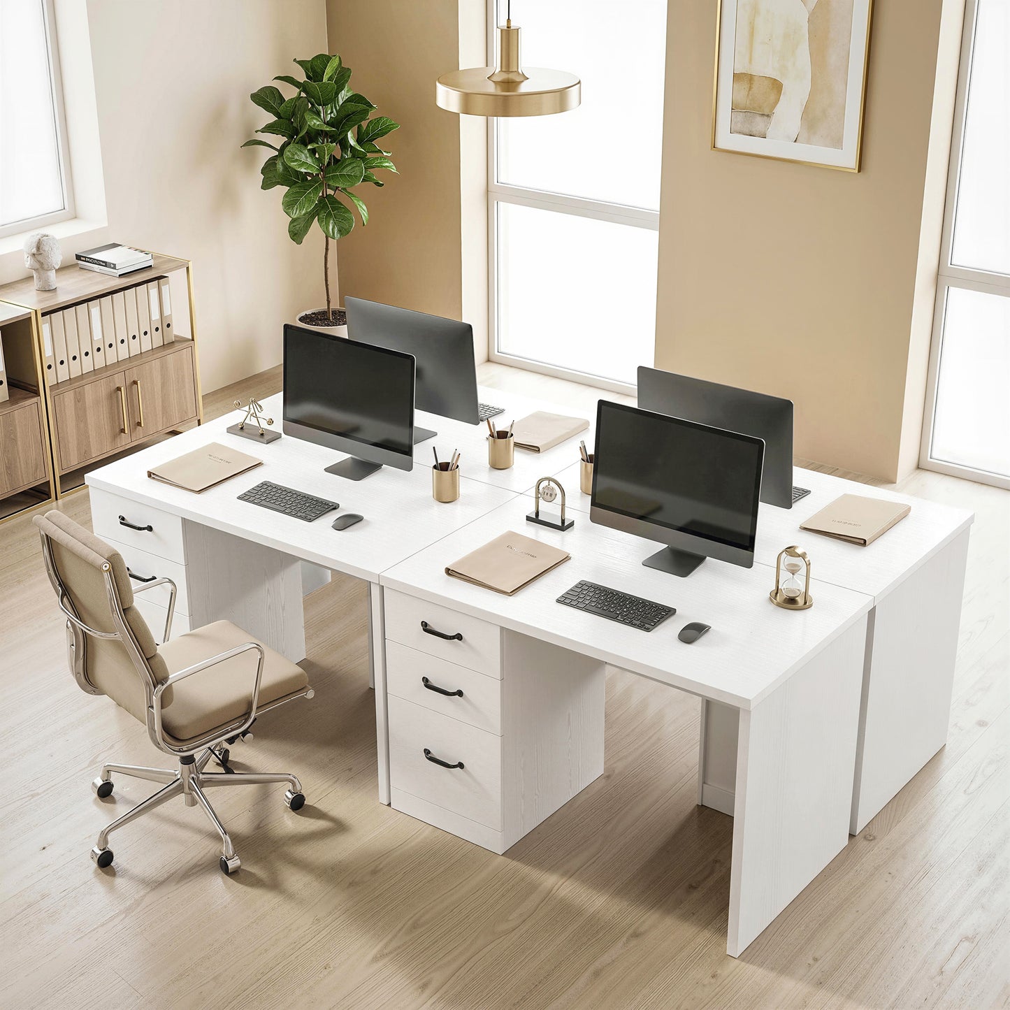 Computer Desk with 3 Drawers, 47" Home Office Desk with Adjustable Hanging Rails for Letter A4 Files, White