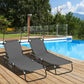 2 Piece Folding Outdoor Chaise Lounges, Pool Tanning Chairs with Reclining Back, Sunshade for Beach, Patio, Dark Grey
