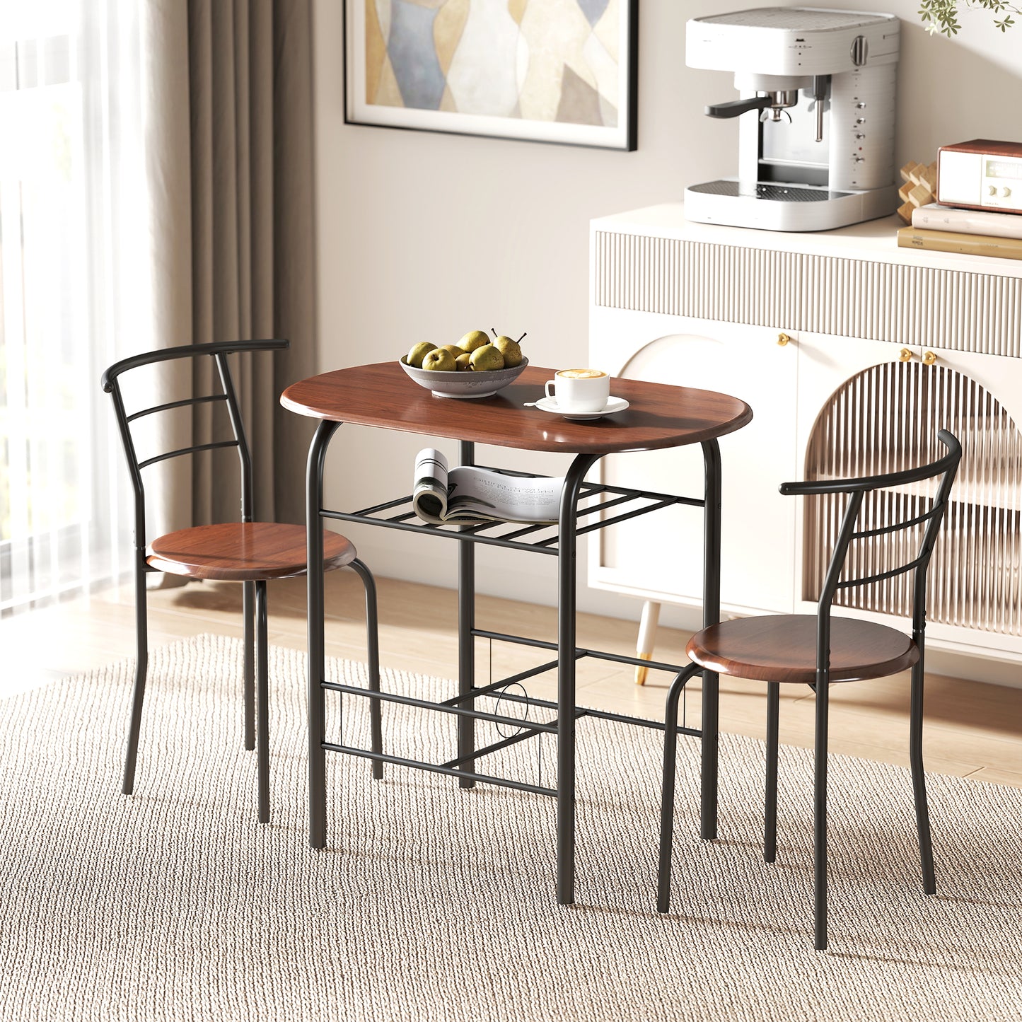 Dining Table Set of 3, 31.5" Kitchen Table and Chairs Set for 2 with Shelf, for Small Space, Dining Room, Living Room