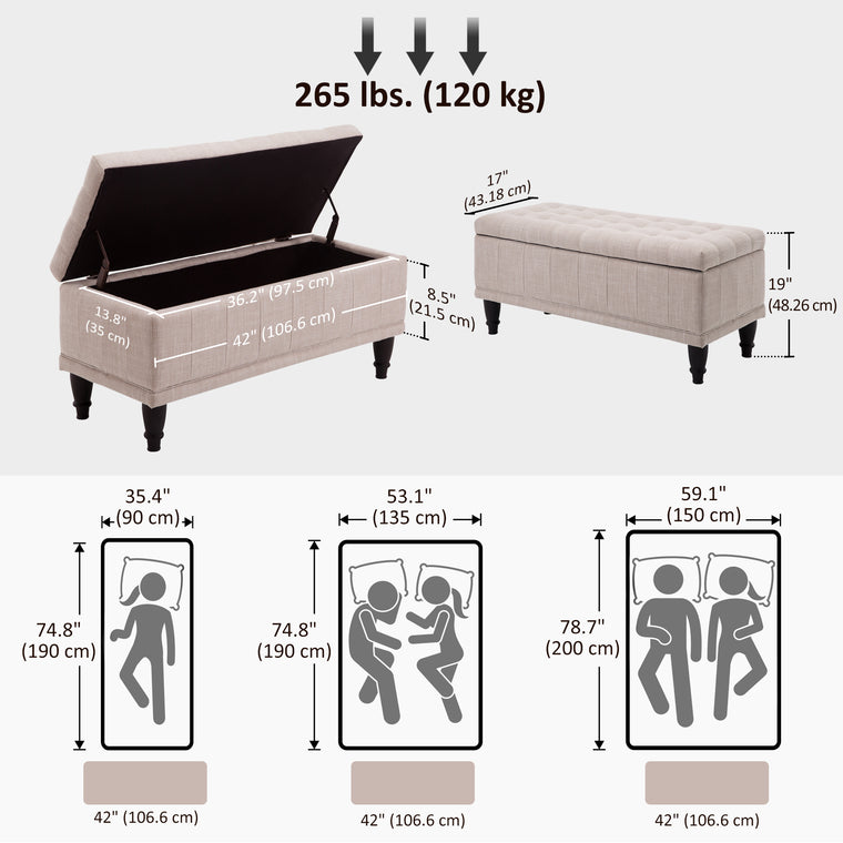 42" Tufted Storage Bench with Soft-Close Lid