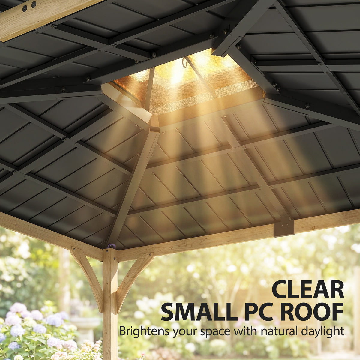 12' x 14' Light Walnut Hardtop Gazebo with Steel Roof