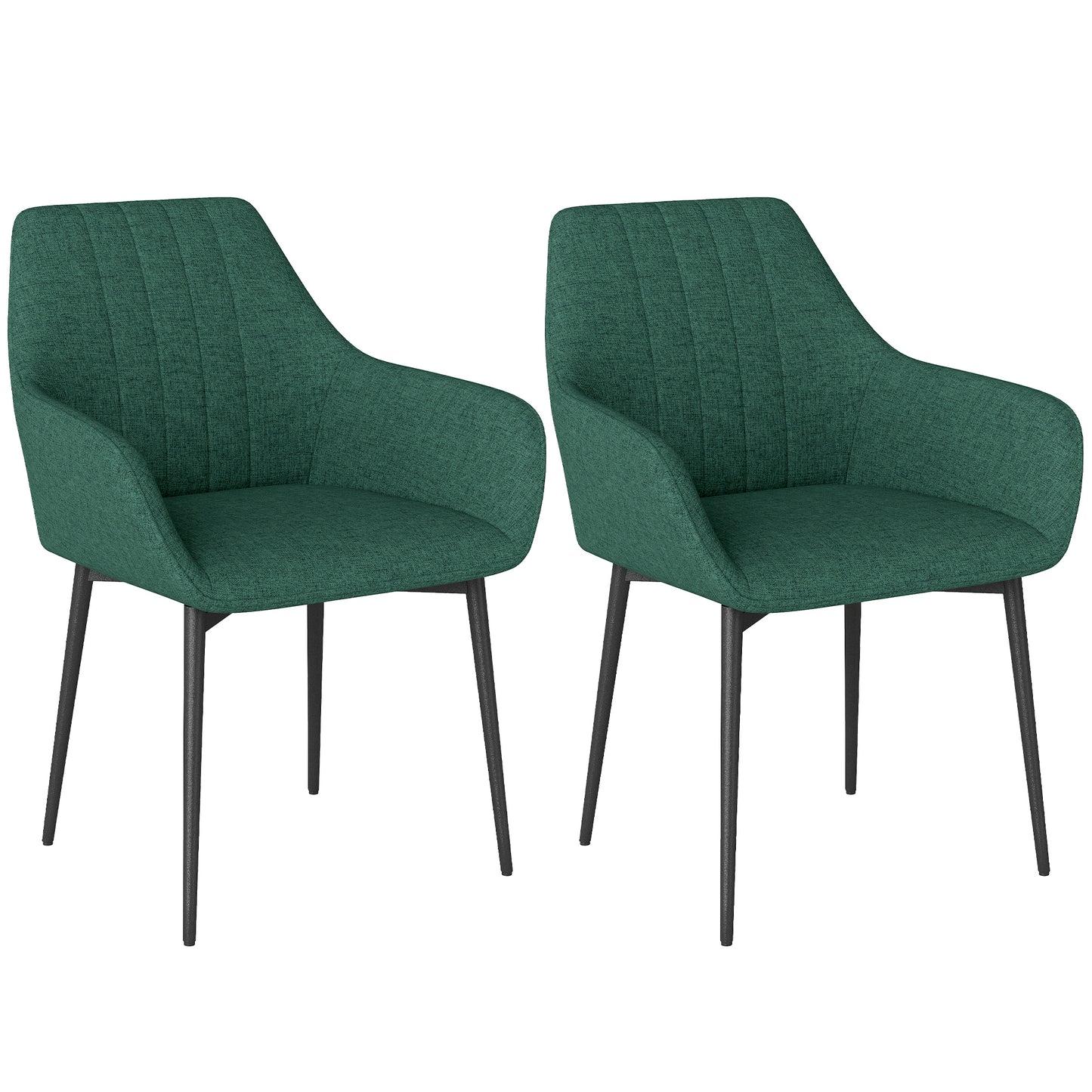 Dining Chairs Set of 2, Upholstered Linen Fabric Accent Chairs with Metal Legs, Dark Green