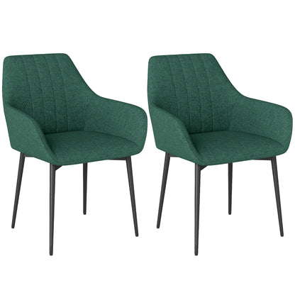 Set of 2 Upholstered Linen Dining Chairs - Dark Green