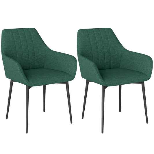 Set of 2 Upholstered Linen Dining Chairs - Dark Green