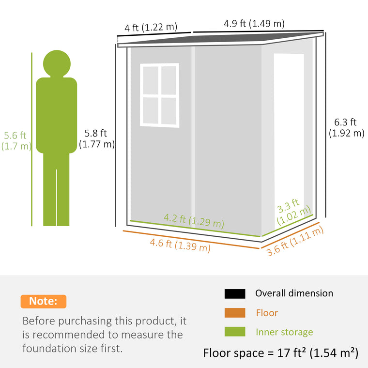 4' x 5' Lean-To Garden Shed with Window & Vent