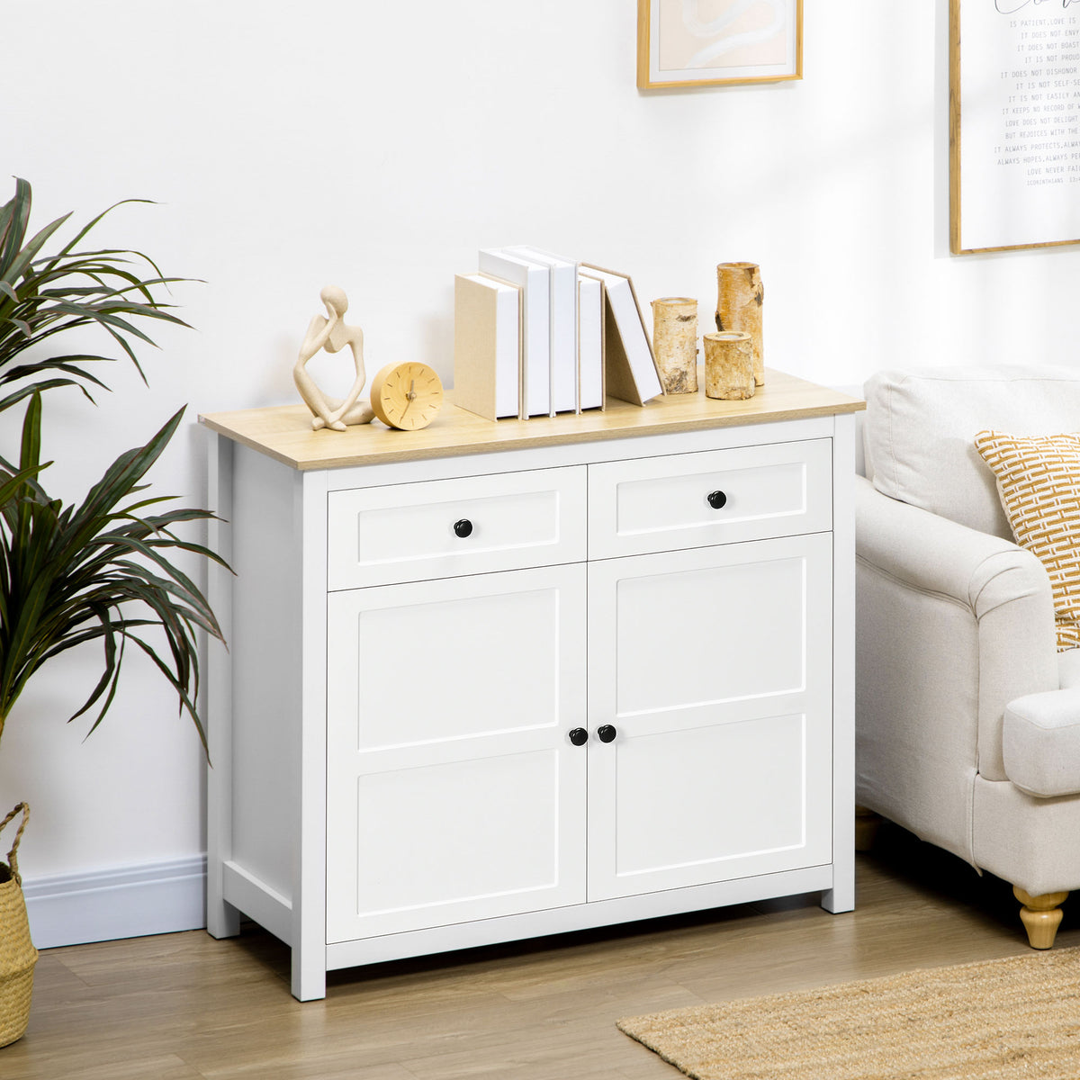 Sideboard, Modern Kitchen Storage Cabinet with Drawers and Adjustable Shelf, for Living Room and Entryway, White