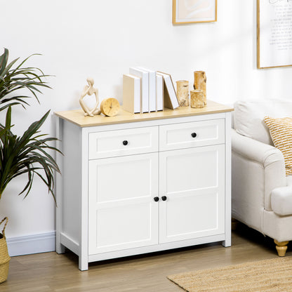 Kitchen Storage Cabinet with Drawers and Shelf - White