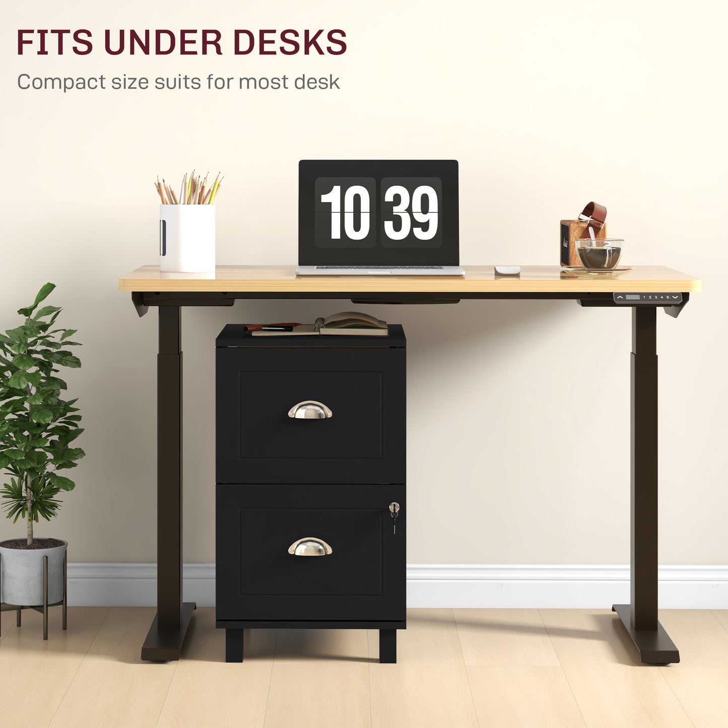 2-Drawer Small Filing Cabinet Lockable Home Office Storage Cabinet with Adjustable Hanging Bars for A4 Letter Black
