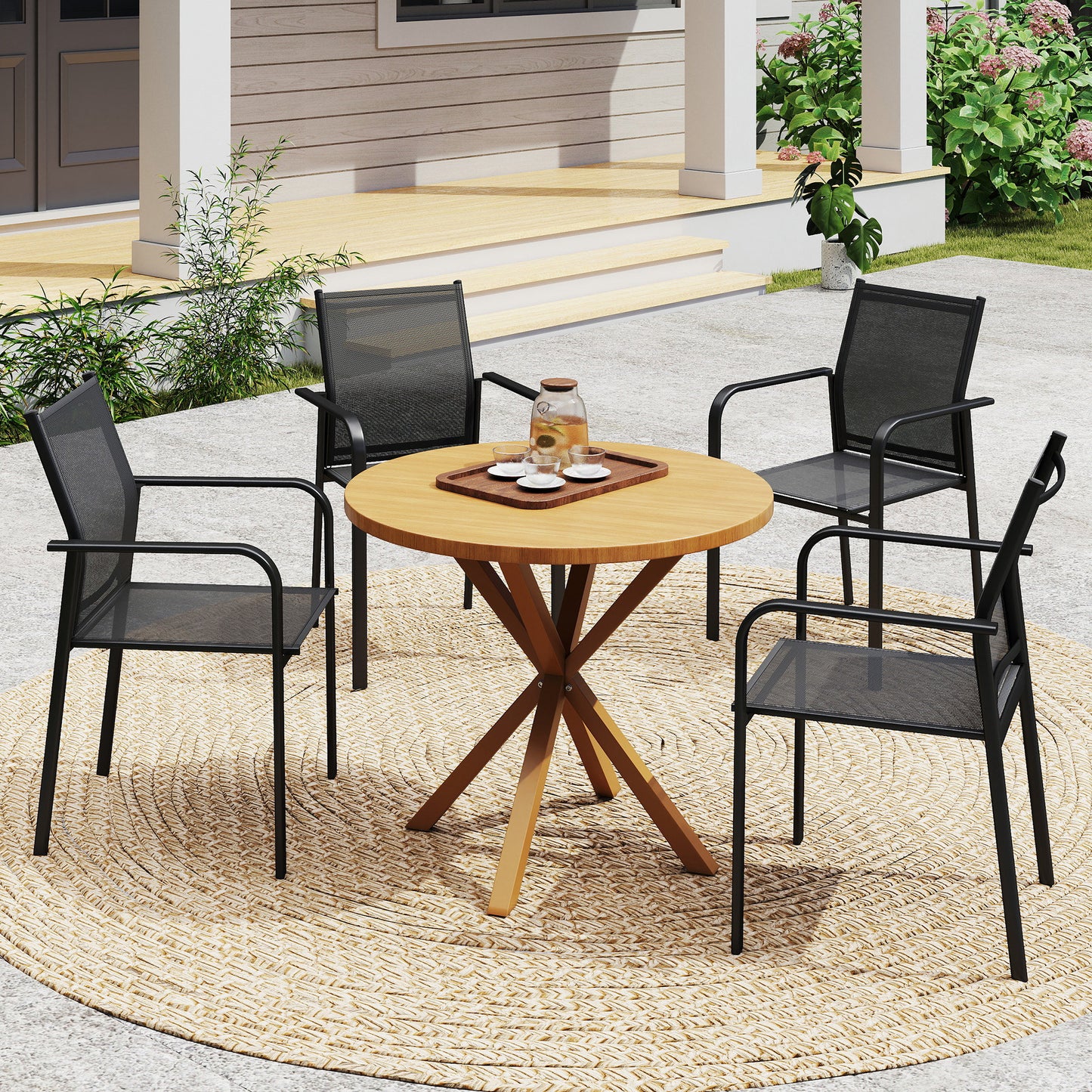 Stackable Patio Chairs Set of 4, Outdoor Dining Chairs with 20" Deep Seat, All Weather Breathable Mesh, Armrests, Black