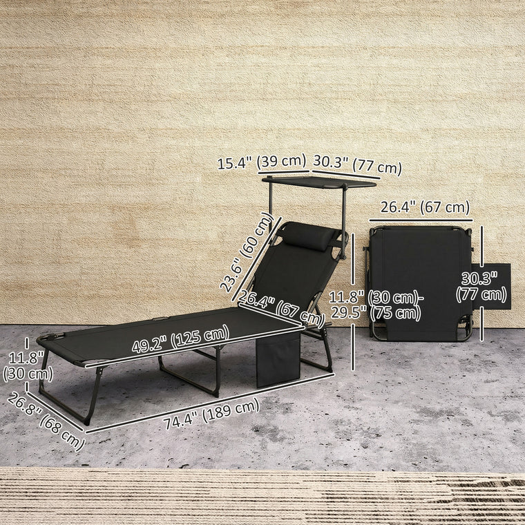 Folding Tanning Chair with Adjustable Canopy & Headrest