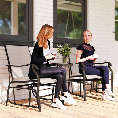 Beige Double Glider Chair with Glass Top Table