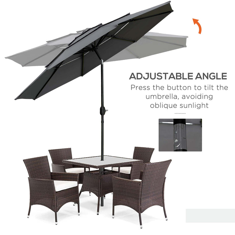 9FT Light Grey 3-Tier Market Umbrella with Crank & Tilt