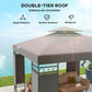 10 x 10 FT Canopy Gazebo, Double Roof Patio Gazebo with Screen Panels and Metal Frame for Deck, Backyard, Khaki