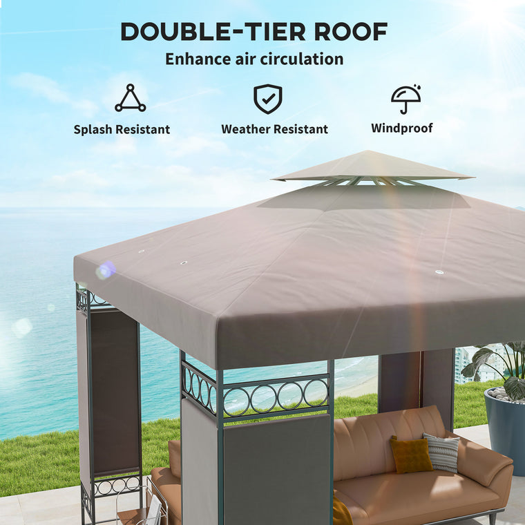 10' x 10' Khaki Double Roof Patio Gazebo with Screen Panels
