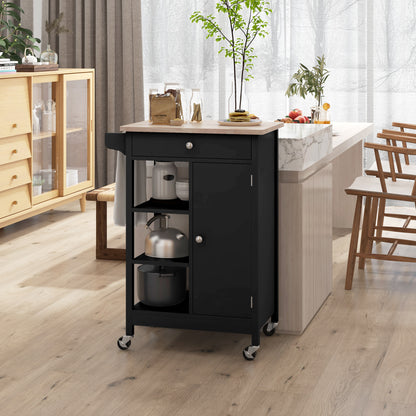 Rolling Kitchen Island Cart with Wood Top - Black