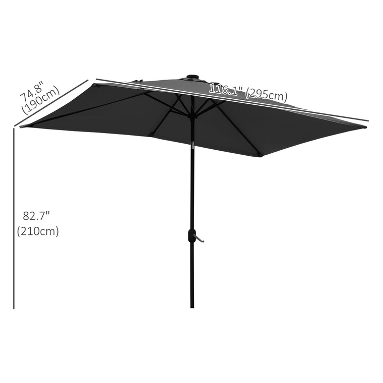 6' x 10' Dark Grey Rectangular Umbrella with 22 LEDs & Tilt