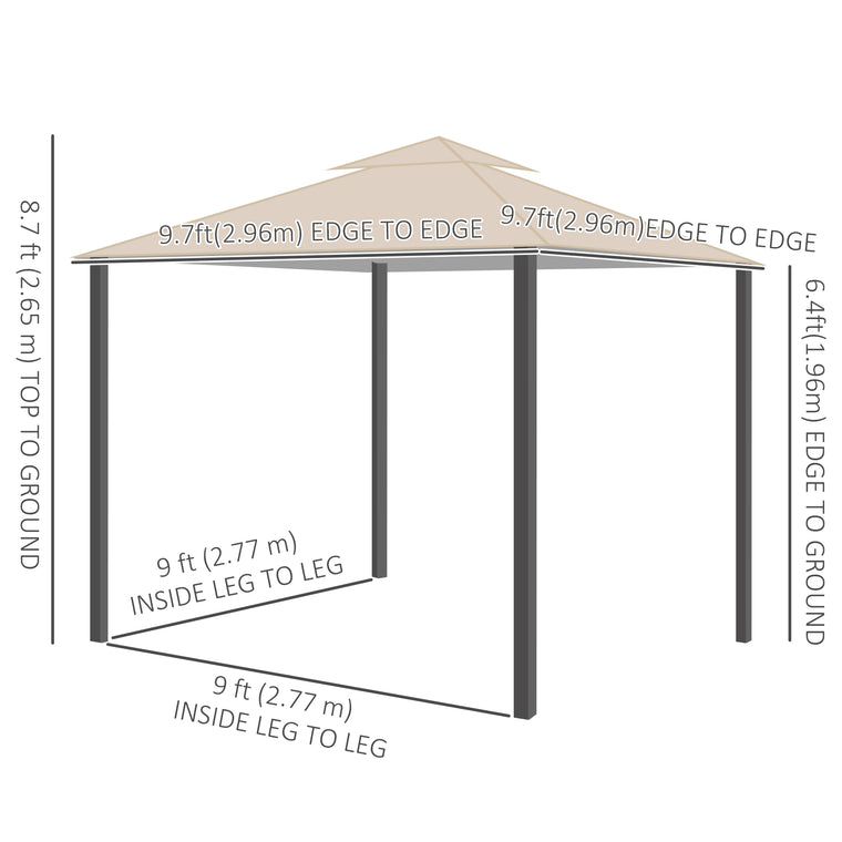 10' x 10' Khaki Polyester Gazebo with Curtains & Double Roof