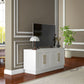 Modern TV Stand for up to 55" TV, TV Cabinet with 4 Soft Hinged Doors, 4 Cable Holes and 2 Adjustable Shelves, White