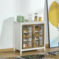Kitchen Sideboard, Glass Door Buffet Cabinet, Accent Storage Cabinet with 2 Glass Doors and Adjustable Shelf for Dining Room, Living Room, Distressed White