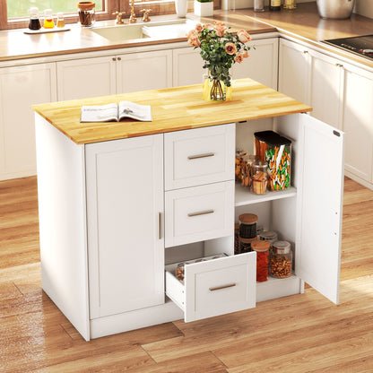 Kitchen Island with 3 Drawers & Storage - White