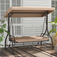 Convertible Patio Swing Bed with Canopy and Cushions, 3 Seater Porch Swing for Outdoor, Backyard, Garden, Black