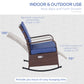 Outdoor Wicker Rocking Chair with Cushion, Patio PE Rattan Recliner Chair with Adjustable Footrest, Armrests, Red