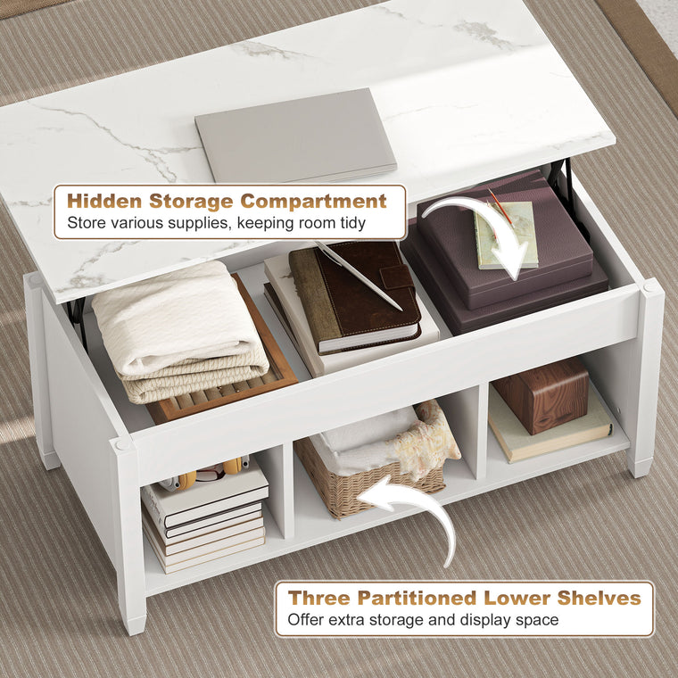 41" Lift Top Coffee Table with Hidden Storage - White