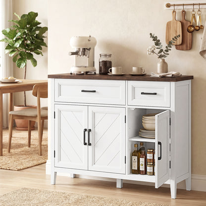 44" Farmhouse Sideboard Cabinet with Chevron Doors - White