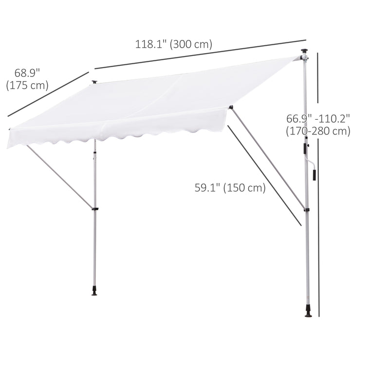 10' x 5' White Manual Retractable Awning with Support Pole