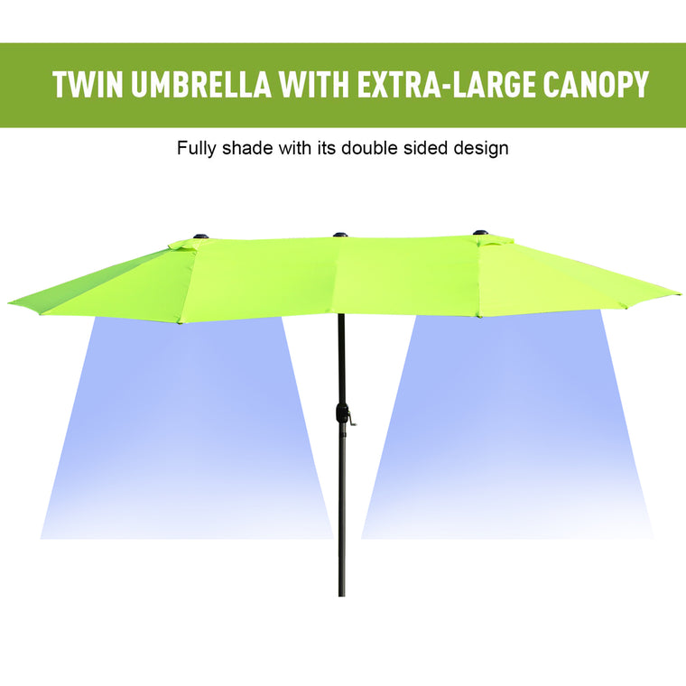 15ft Green Double-Sided Umbrella with Twin Canopy & Crank