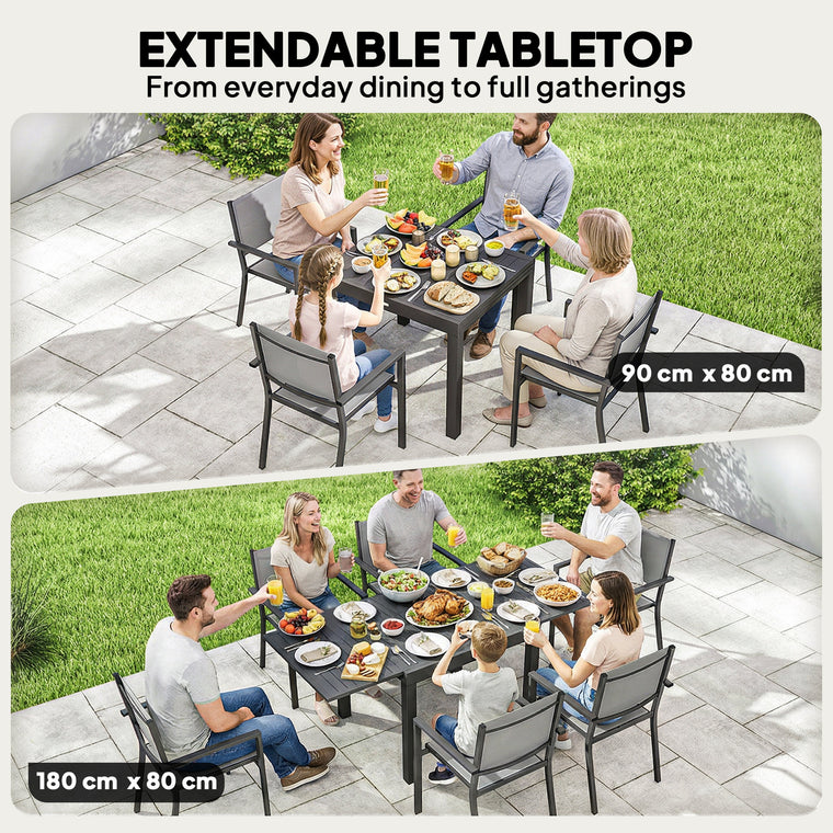 7-Piece Aluminum Dining Set for 6 with Extendable Table
