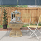 Rattan Outdoor Coffee Table, Patio End Table with Tempered Glass Tabletop & Steel Frame, Wicker Furniture, Nature Wood