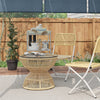 Rattan Outdoor Coffee Table, Patio End Table with Tempered Glass Tabletop & Steel Frame, Wicker Furniture, Nature Wood