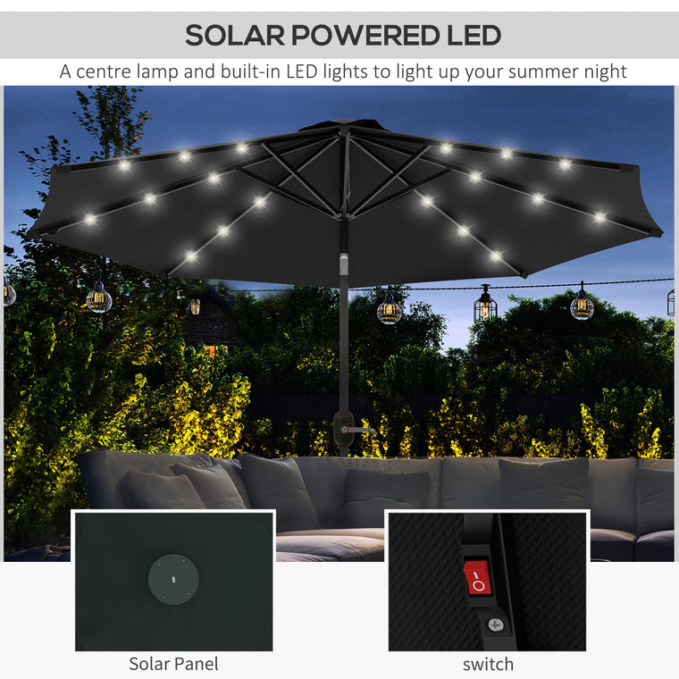9ft Solar Patio Umbrella Outdoor Sunshade 24 LED Lights Tilt Canopy Black