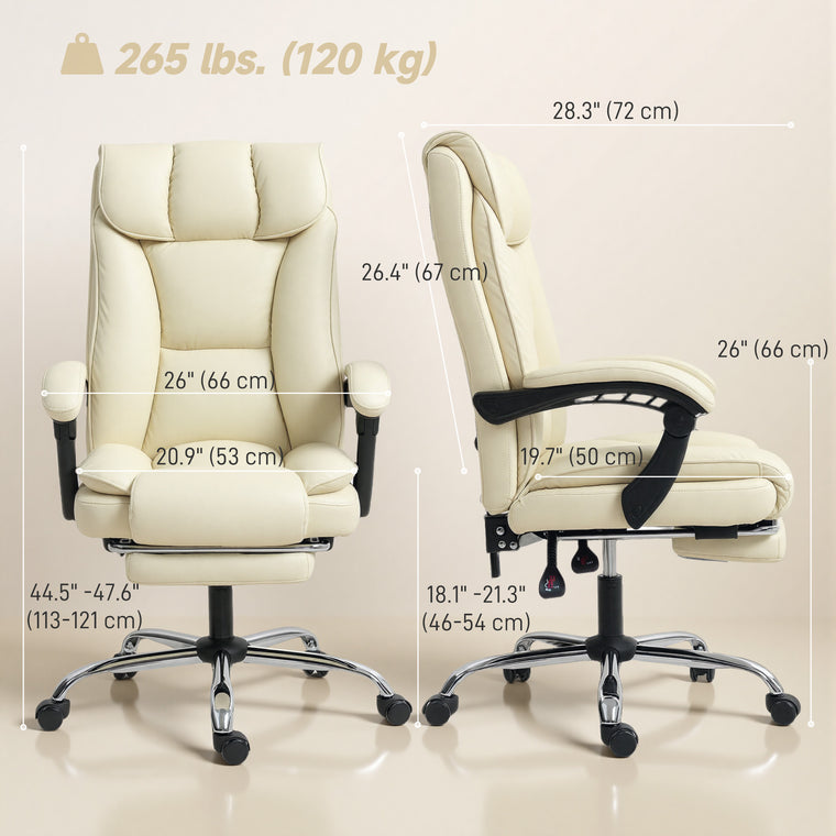 Executive Leather Office Chair with Footrest - Beige